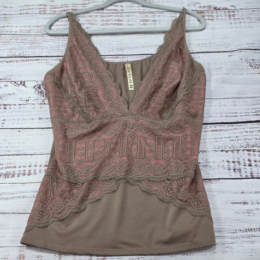 Rhonda Shear Camisole Womens 3X Taupe Mauve Excellent Lace Trim V-Neck Cami - Picture 6 of 10